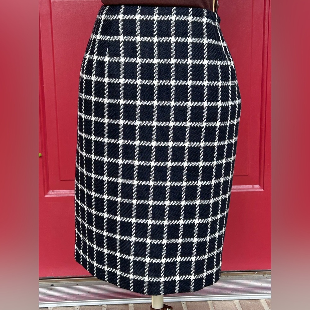 TALBOTS s8 💯wool blk/crm windowpane skirt-looks NEW-below knee-lined-zip back